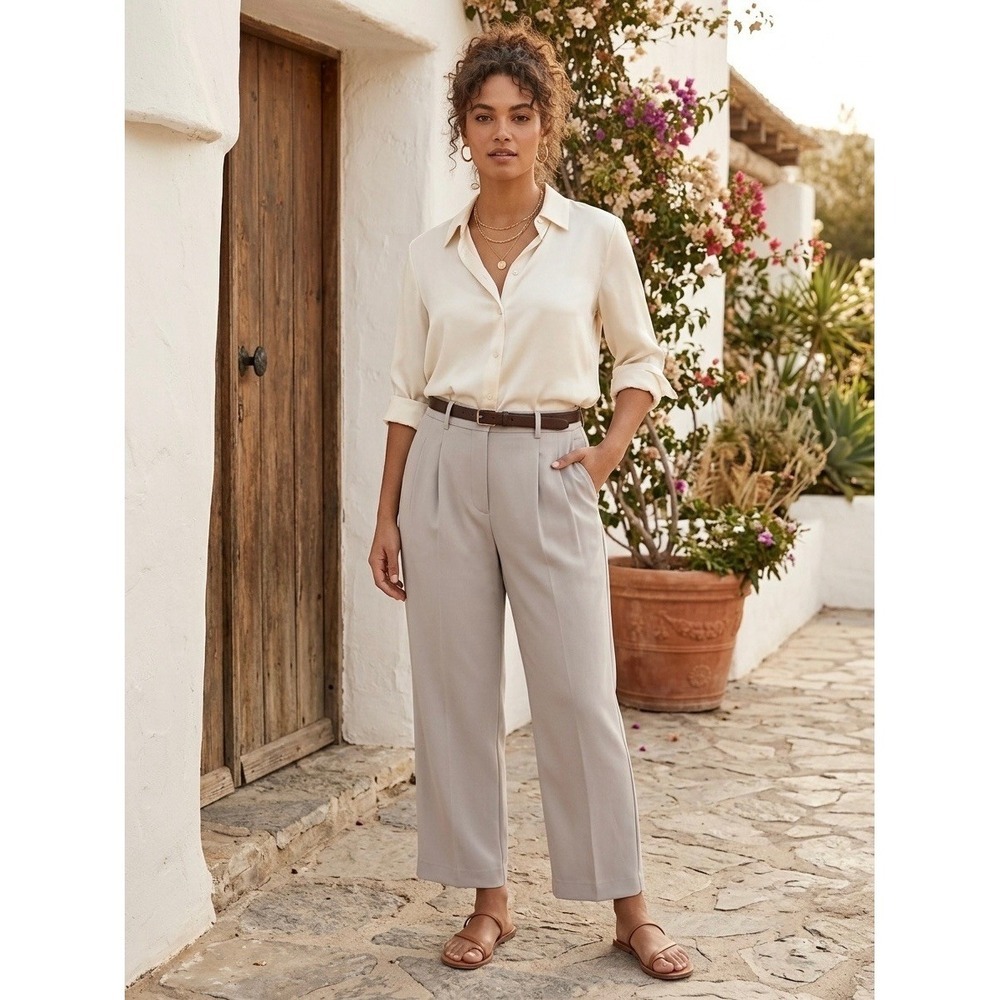 Quince Ultra-Stretch 24/7 Smart Pleated Wide Leg Pants Sand Beige Size 14